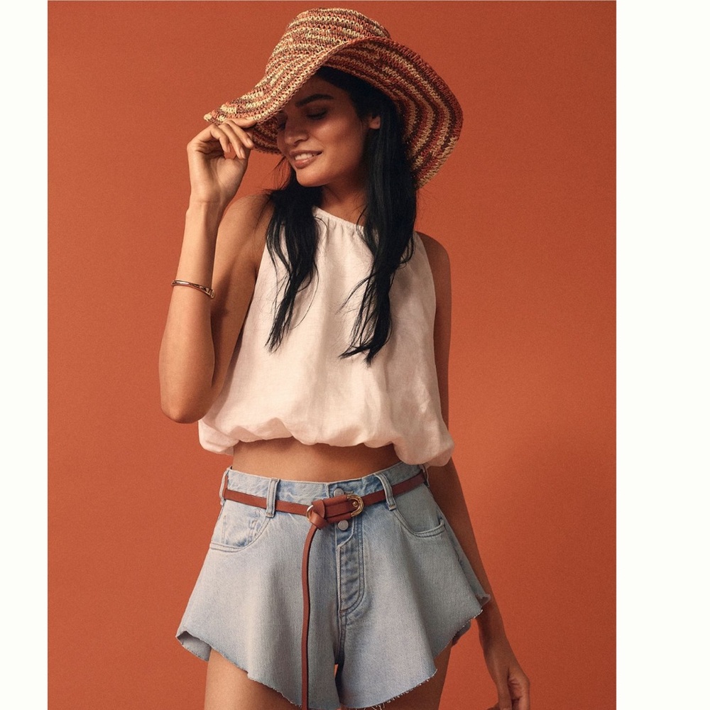 NWT Anthropologie Linen Bubble Crop Top